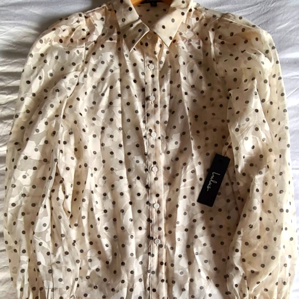 Lulu's State of Dreaming Ivory Burnout Floral Polka Dot Button-Up Top